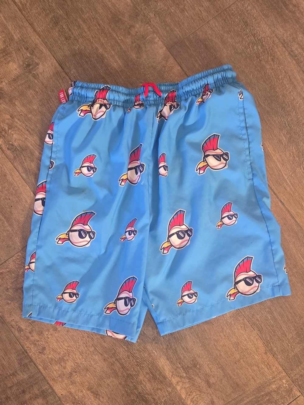 Blue Swim Trunks with Playful Sunglasses Fish Print Youth LARGE Baseballism